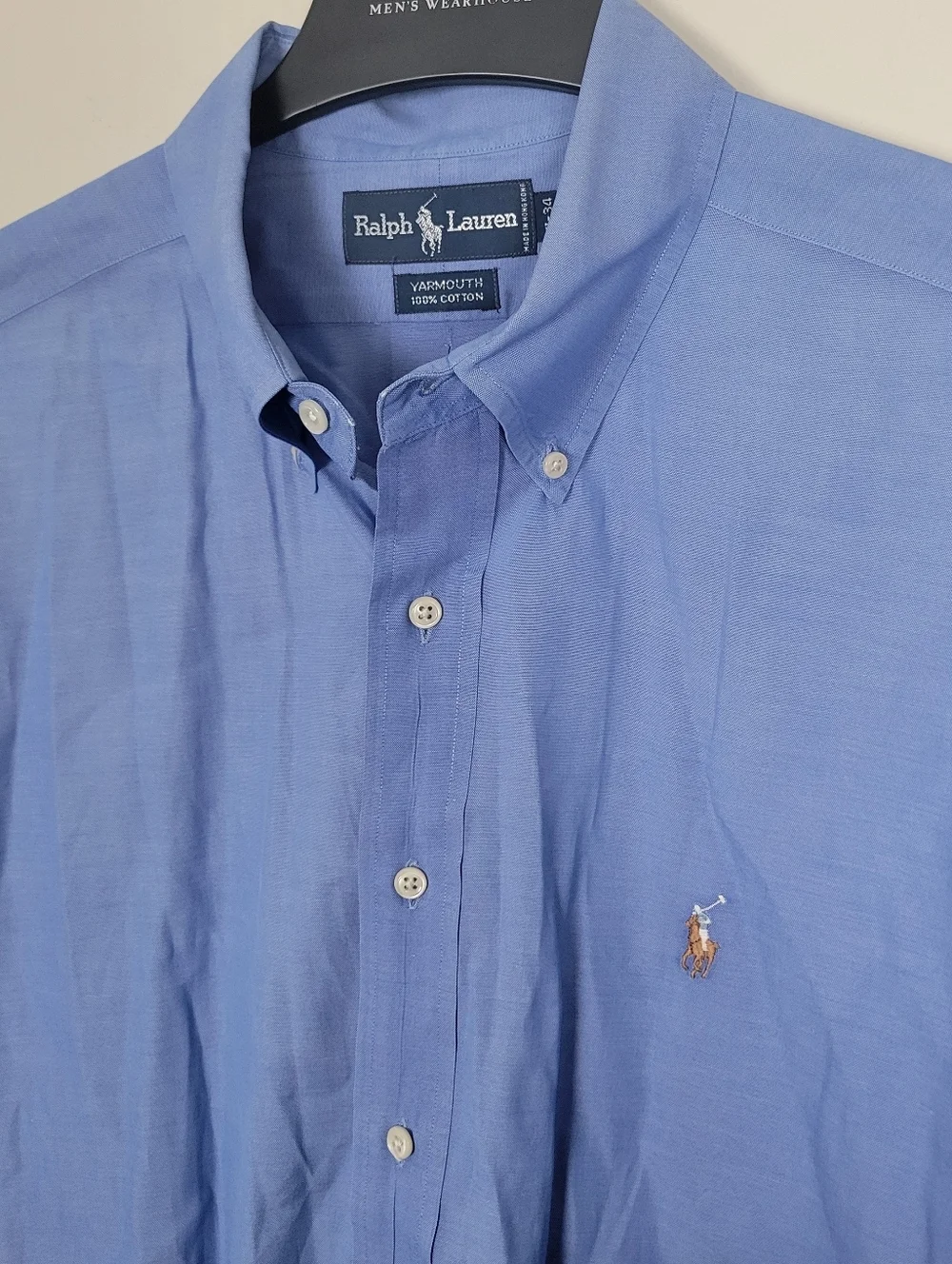 Polo Ralph Lauren Short Sleeve Button Shirt Mens 17-34 Blue Logo Yarmouth